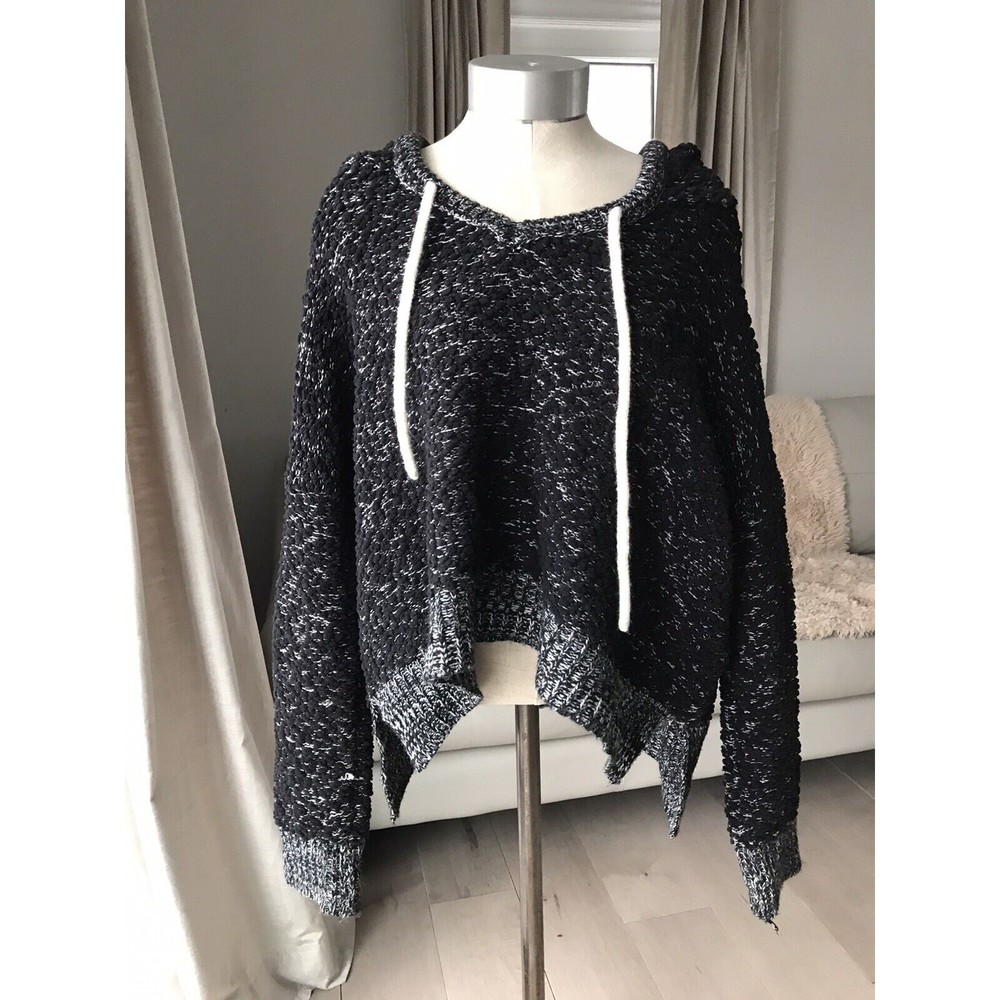 Pol hooded sweater hi low croped black oversized S small